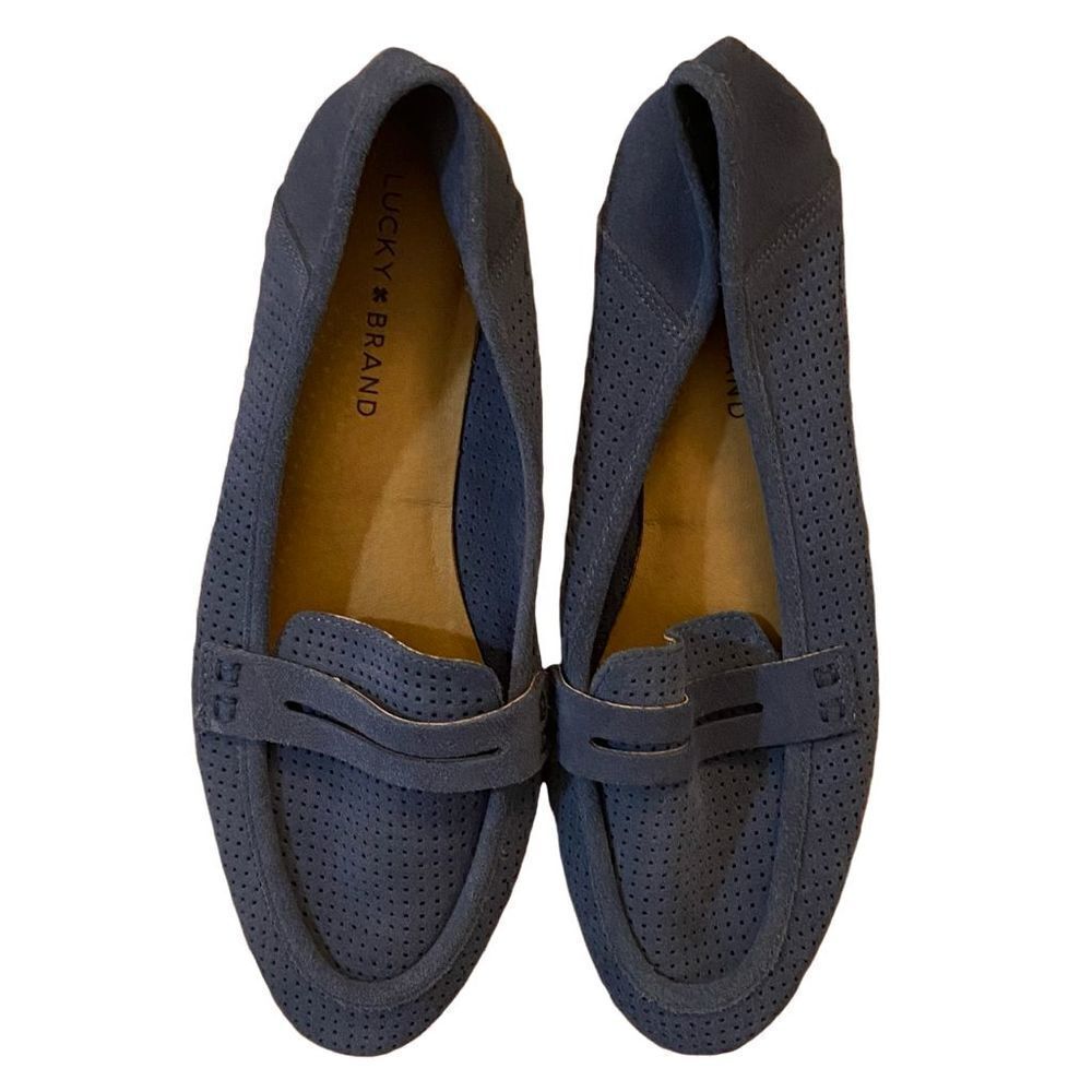 Lucky Brand Blue Suede Perforated Loafers Size 8.5